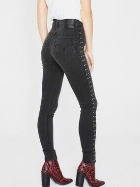 Levi's Black High Rise Studded Mile High Super Skinny Jeans